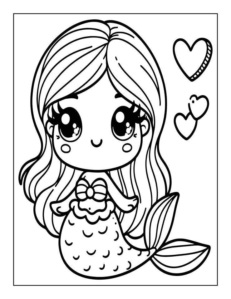 pagine da colorare di sirene carine per bambini generate da ai