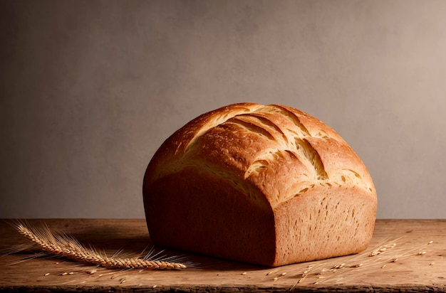 Pagnotta di pane e grano su un'IA generativa in legno