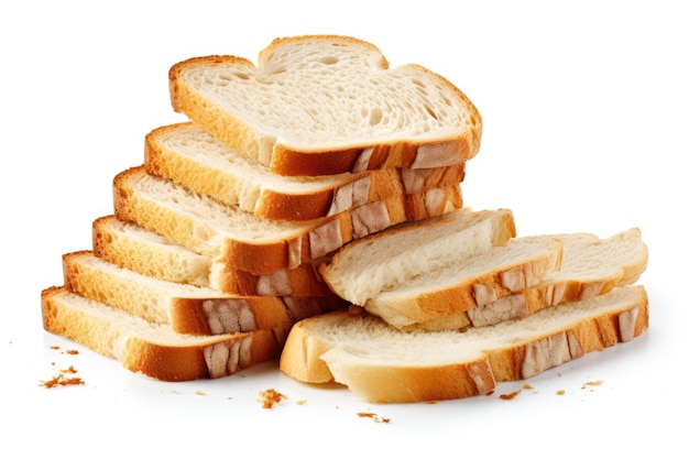 Pagnotta isolata di pane affettato su fondo bianco