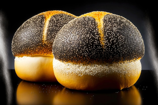 Pagnotte di pane fatte in casa con sesamo e semi di papavero