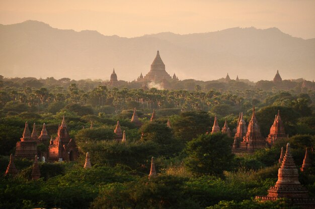 Pagode orientali, templi e paya, Myanmar, Bagan. Mingalazedi Sulamani Shwezigon, Birmania al tramonto.
