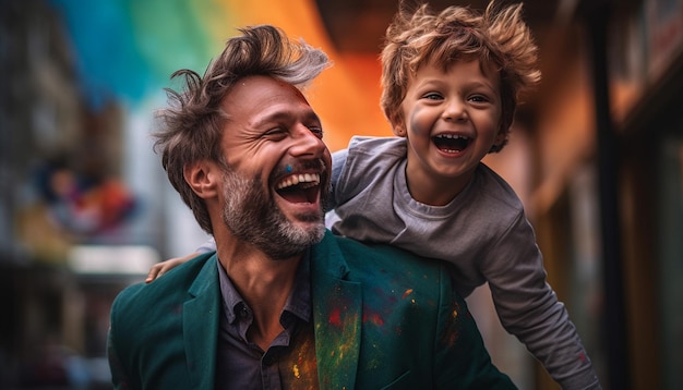 Pai e filho sorrindo juntos