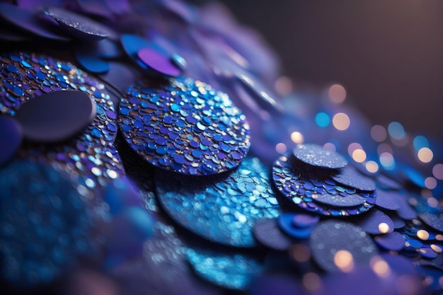 Paillettes close up macro Sfondo astratto con paillettes blu e colore lilla