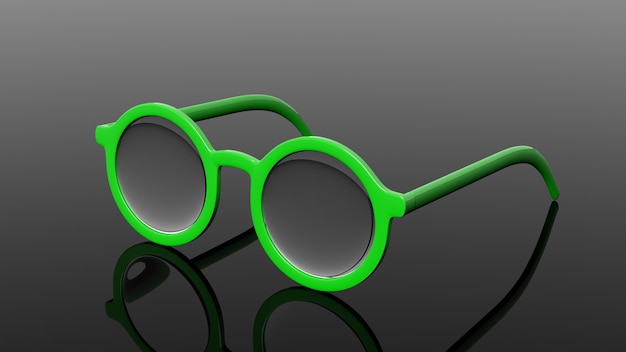 Paio di occhiali con lenti tonde verdi isolati su sfondo nero