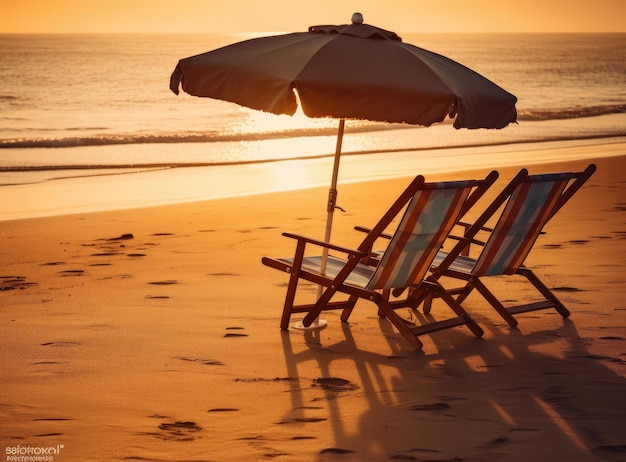 Paio di sedie a sdraio sulla spiaggia del mare vuoto Località termale tropicale in un paese esotico Viaggio di vacanza in Thailandia