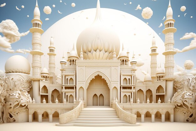Palatial Ramadan 3D sullo sfondo con Majestic Palace e nuvole