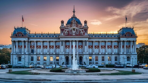 Palazzo della comunicazione in estate al crepuscolo madrid