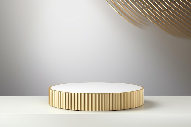 Palco bianco minimalista con decorazioni dorate per l'esposizione del prodotto Spazio vuoto per l'esposizione del piedistallo del podio