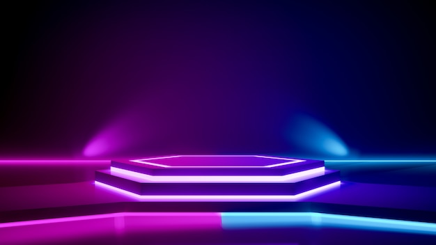 Palco esagonale e luce al neon viola