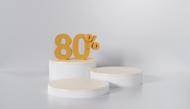 Palco in legno con uno sconto dell'80% sul prodotto espositivo sul podio su sfondo bianco
