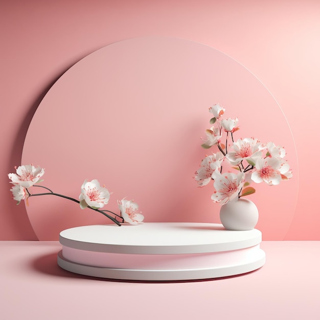 Palco rosa rotondo vuoto per prodotto Piedistallo podio per piattaforma dimostrativa prodotto Colori pastello in stile minimal