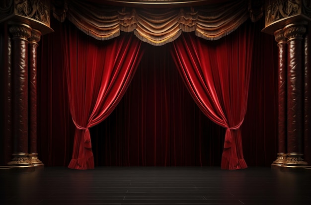 palco teatrale rosso con luci e tende