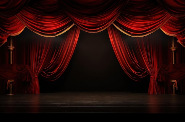 palco teatrale rosso con luci e tende