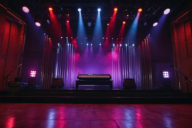 palcoscenico di un concerto luci viola rosse in uno studio