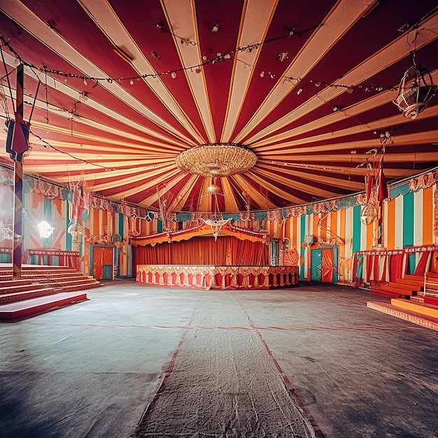 Palcoscenico rotondo dell'arena del circo per lo spettacolo di carnevale di spettacolo Generative Ai