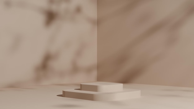 Palcoscenico vuoto, piedistallo beige naturale o mockup podio, piattaforma vuota per vetrina prodotto, rendering 3D