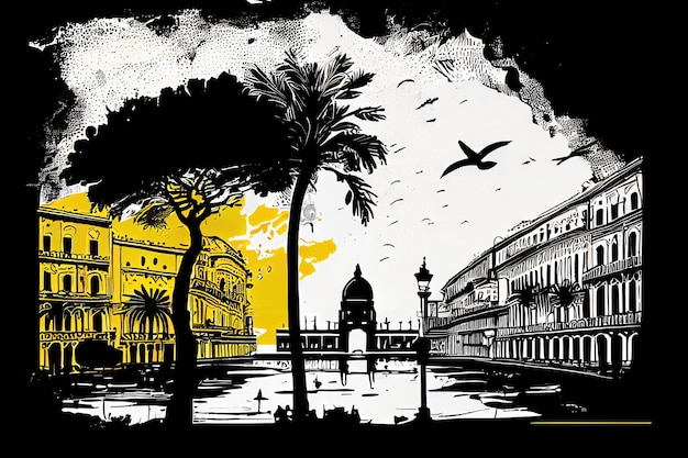 Palermo Illustrazione di viaggio Concetto di turismo in Italia Europa occidentale Disegno Imitazione AI Contenuto generativo