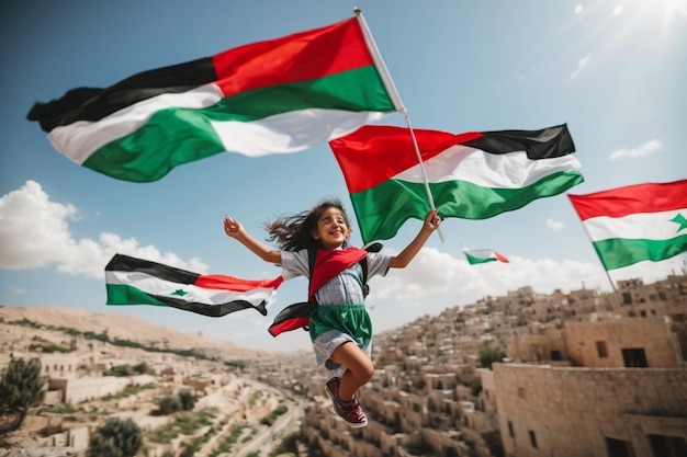 Palestina libera dove i bambini volano come bellissimi angeli sopra la loro terra e sono felici e la Palestina