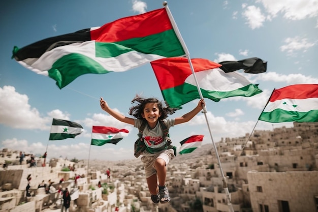 Palestina libera dove i bambini volano come bellissimi angeli sopra la loro terra e sono felici e la Palestina