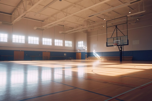 Palestra illuminata dal sole vuota in una scuola superiore dove sono stati fatti i ricordi