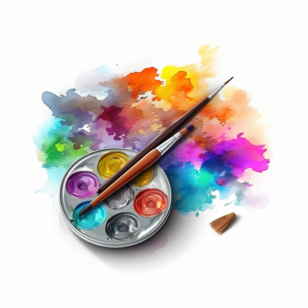 Palette di colori con pennello Strumenti di disegno su sfondo bianco