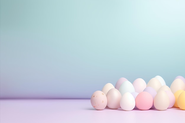 Palette di uova di Pasqua su un morbido gradiente di colore