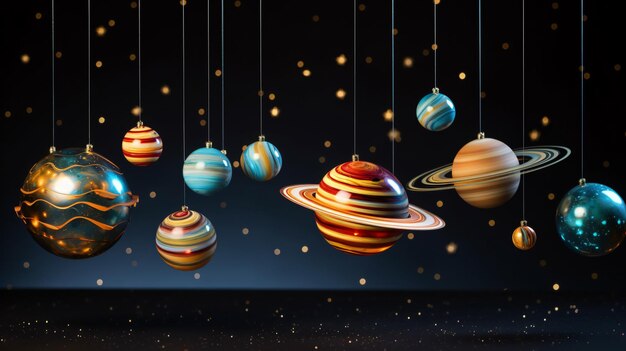 palla creativa di Natale come i pianeti del sistema solare