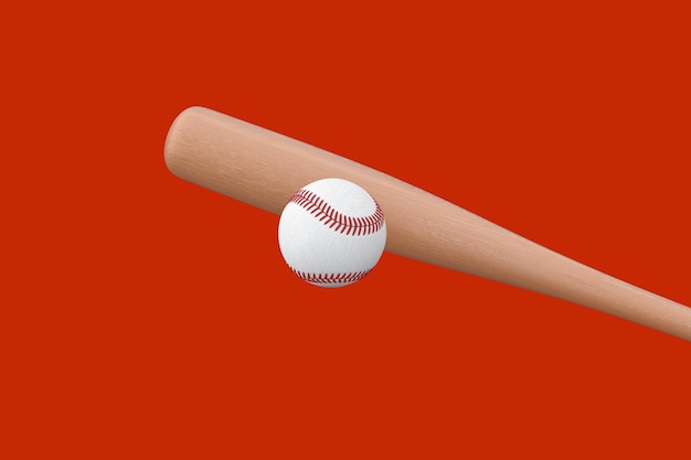 Palla da baseball bianca e mazza di legno rendering 3d
