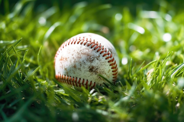 Palla da baseball nell'erba IA generativa