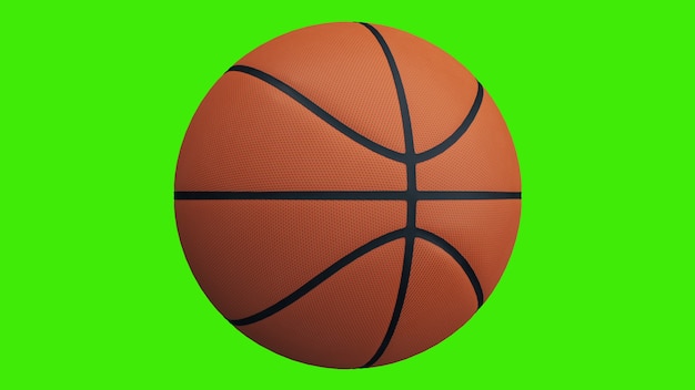 Palla da basket che gira su uno schermo verde - sfondo chromakey. rendering 3D.