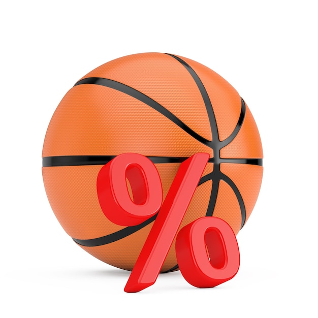 Palla da basket con vendita rossa o segno di percentuale di sconto Rendering 3d