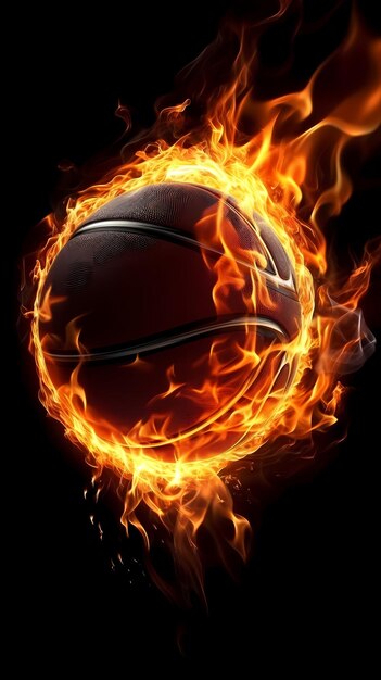 Palla da basket in fiamme e luci con sfere del mondo su sfondo nero Illustrazione vettoriale