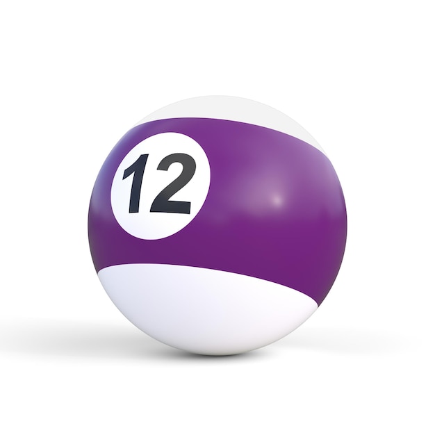 Palla da biliardo numero dodici in colore viola e bianco isolato su sfondo bianco rendering 3D