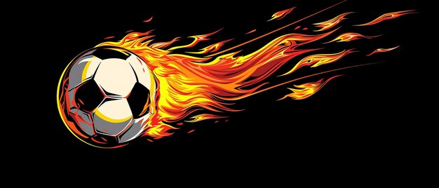 Palla da calcio in fiamme isolata su uno sfondo nero