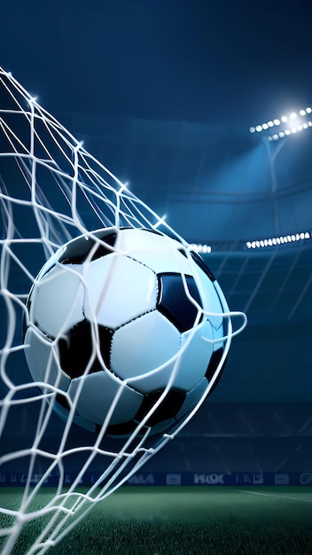 Palla da calcio in rete gol penalità sfondo sportivo