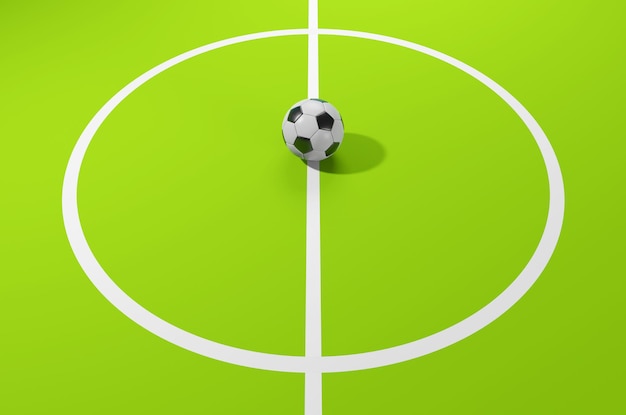 Palla da calcio Palla da calcio sulla linea del campo da calcio Stile grafico colorato rendering 3D