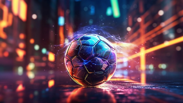 palla da calcio sul campo palla colorata luci al neon luminose