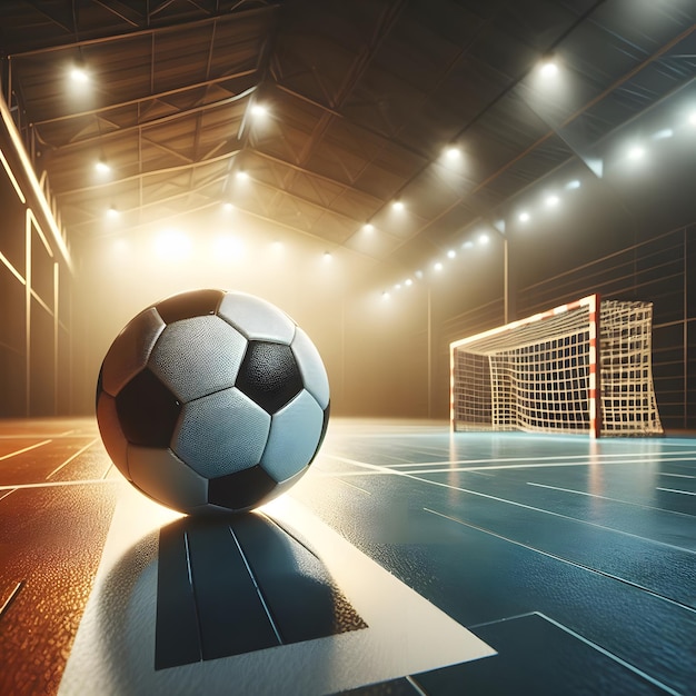 Palla da calcio sul pavimento dello stadio rendering 3D generativo da AI