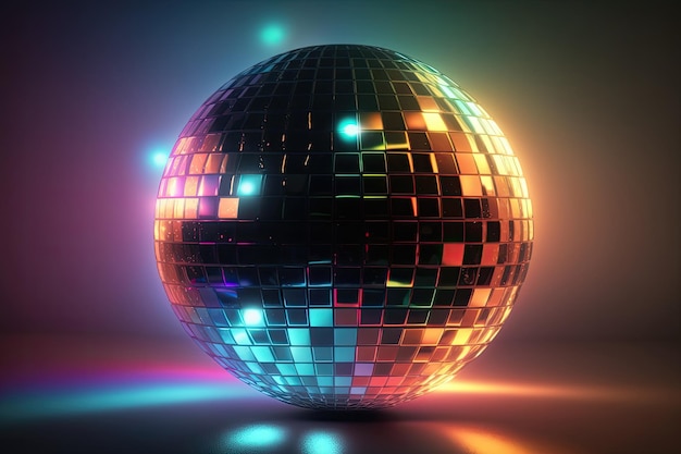 Palla da discoteca anni '80 musica da ballo festa anni '90 luci specchio retrò Illustrazione AI Generativa