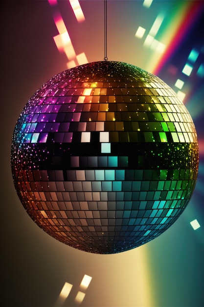 Palla da discoteca con punti luce su sfondo colorato creato utilizzando la tecnologia generativa ai