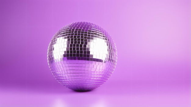Palla da discoteca lucida su una vista dall'alto di sfondo viola