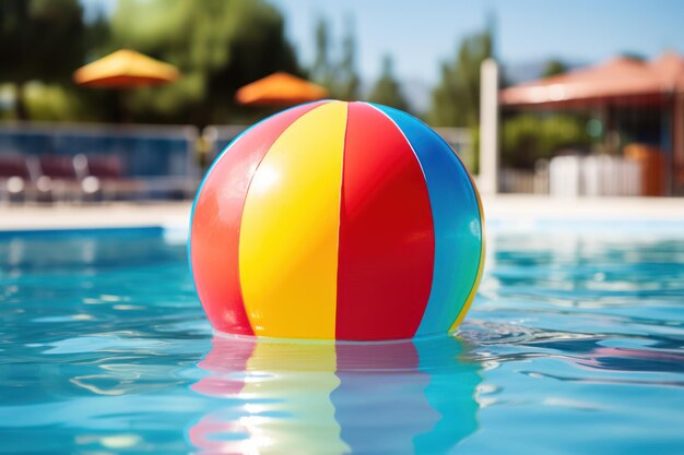 Palla da spiaggia variopinta sul primo piano gonfiabile del giocattolo di vacanze estive dell'acqua della piscina