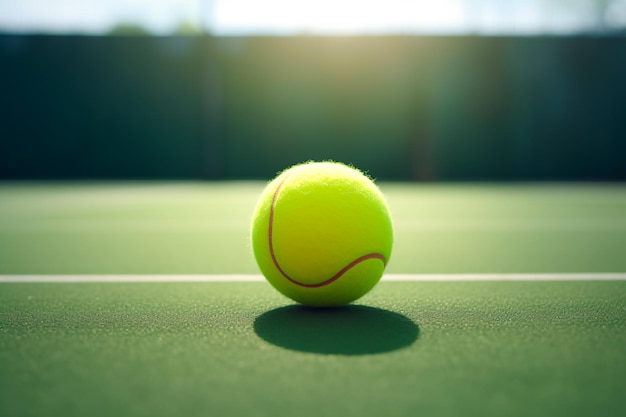 Palla da tennis in campo e luogo per il testo Sport e stile di vita sano Giocare a tennis AI Gen