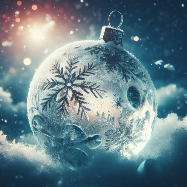 palla di Natale con cappello di Babbo Natale e albero di Natale nella stagione invernale o sullo sfondo di Natale
