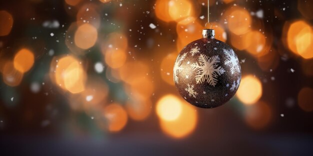 palla di Natale con fiocchi di neve concetto di vacanze e festività bokeh sfondo AI generativa