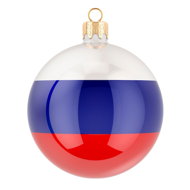 Palla di Natale con la bandiera russa in 3D isolata su sfondo bianco