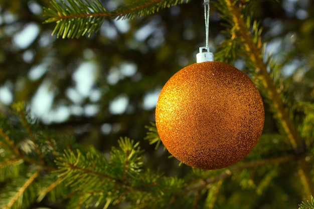 Palla di Natale d'argento appesa a un ramo di un albero di Natale