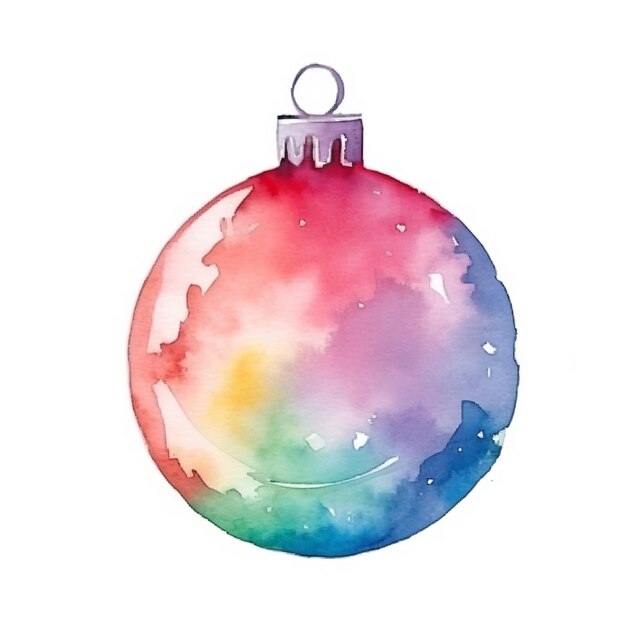 Palla di Natale dell'acquerello con una palla color arcobaleno.