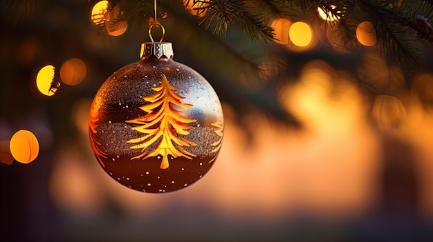 Palla di Natale su un albero di Natale con una superficie scintillante