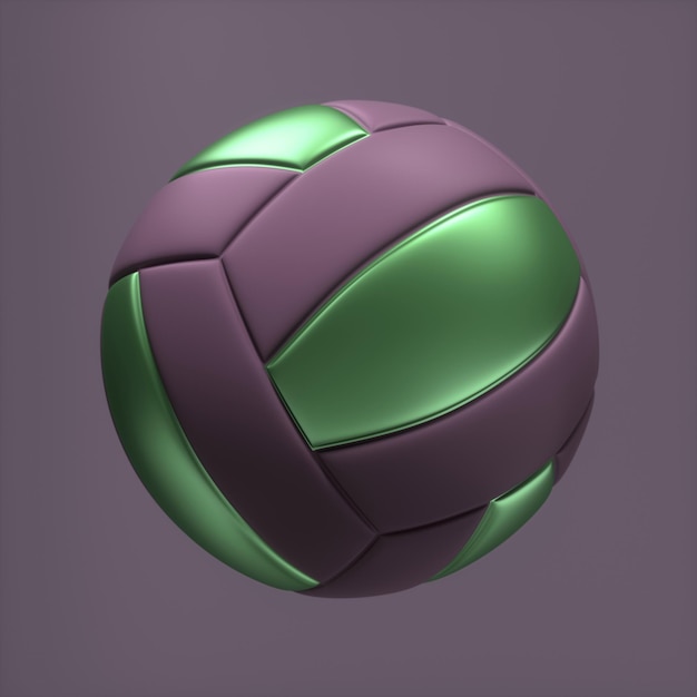 Palla sportiva 3D Rendering sfondo viola pallavolo viola con parti verdi Rendering 3D